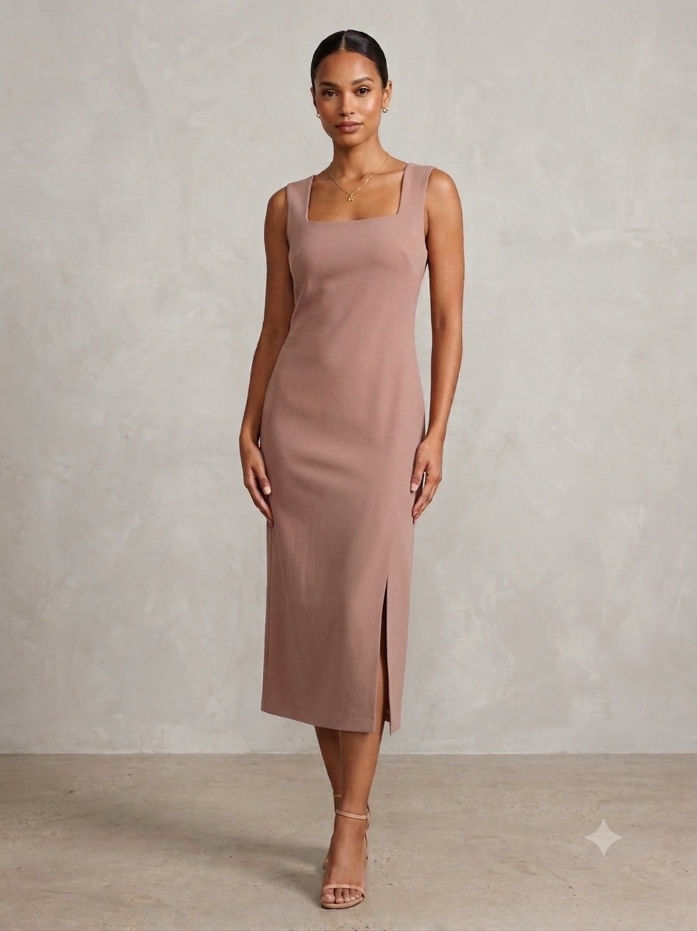 OAK + FORT NWT Sleeveless Square-Neck Midi Dress Side Slit Minimalist Size M